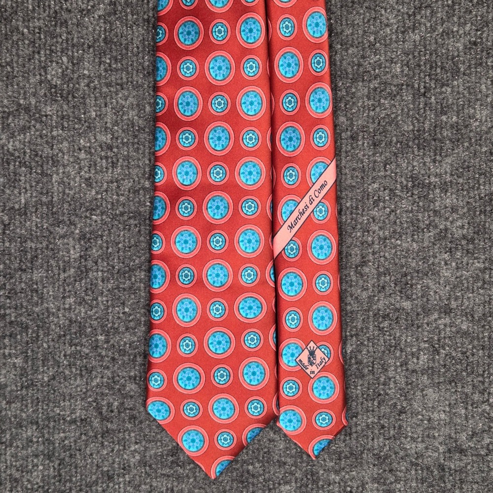 Marchesi di Como Silk Tie Mens Red Blue Geometric Floral Medallion Made in Italy